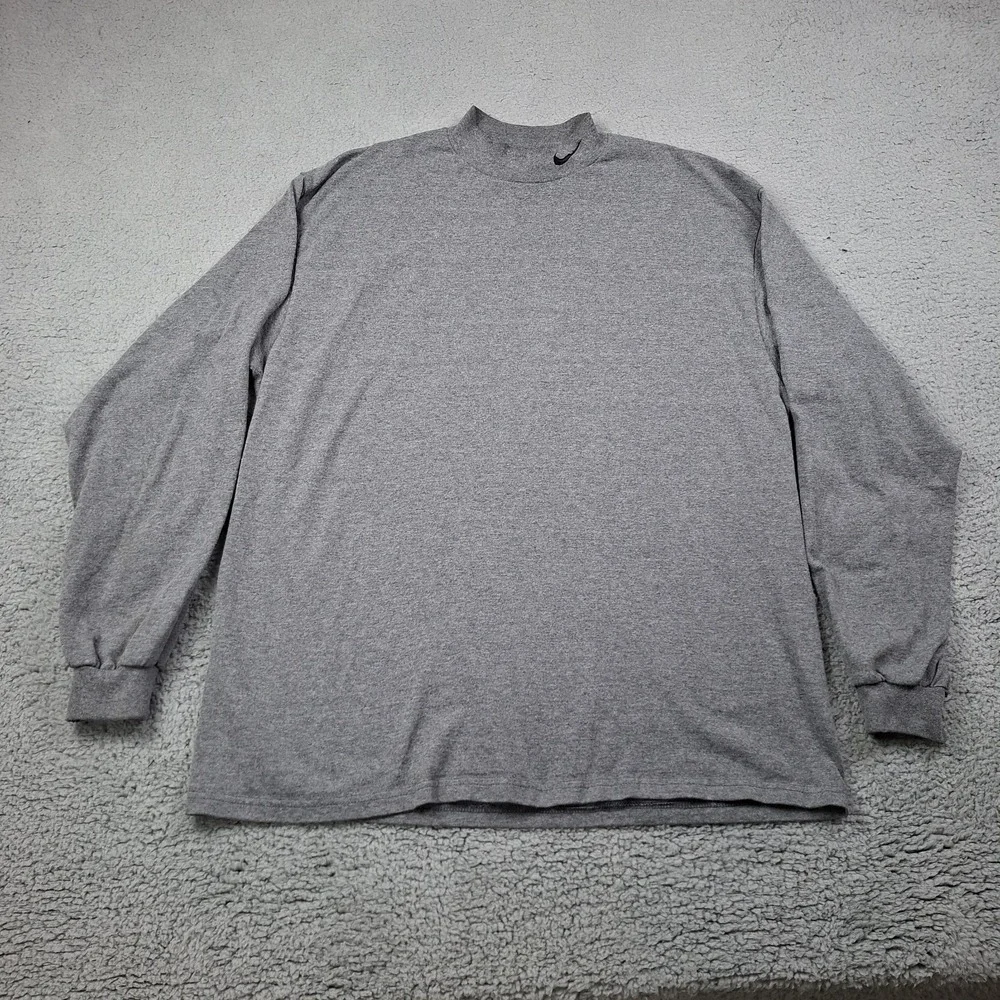 Vintage Nike T Shirt Mens XL Gray Mock Neck Long Sleeve Swoosh 90s Made In USA